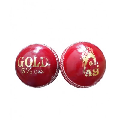 Cricket Ball Red Color Cowhide Leather 156gm GOLD - AS Sports Color Red White